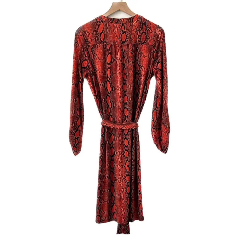 Michael Kors Red Snakeskin Print Gold Chain Tie Dress Size S